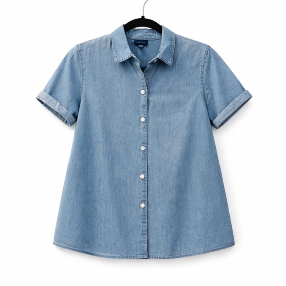 J. Jill Light Wash Short Sleeve Blue Denim Blouse XS